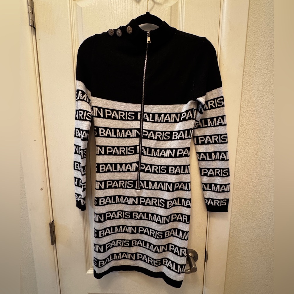 Balmain Monochrome Paris Logo dress